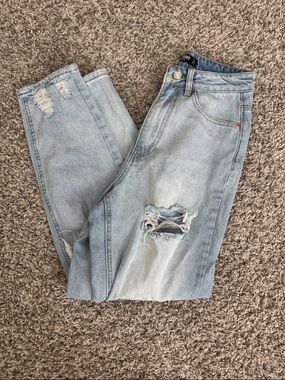 Missguided Petite Light Blue Distressed Mom Jeans